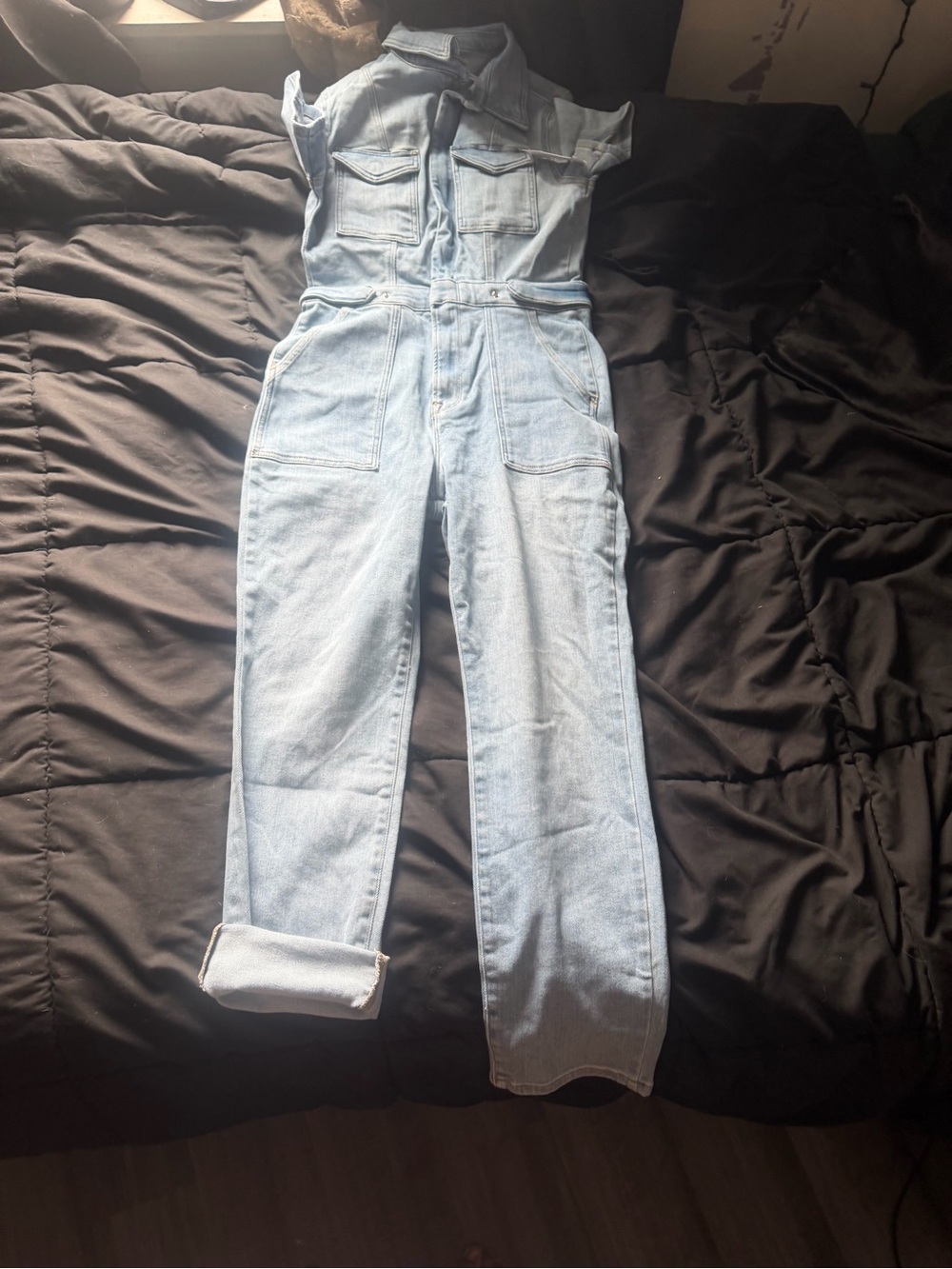 Light Blue and black Women's Denim Jumpsuit Jeans